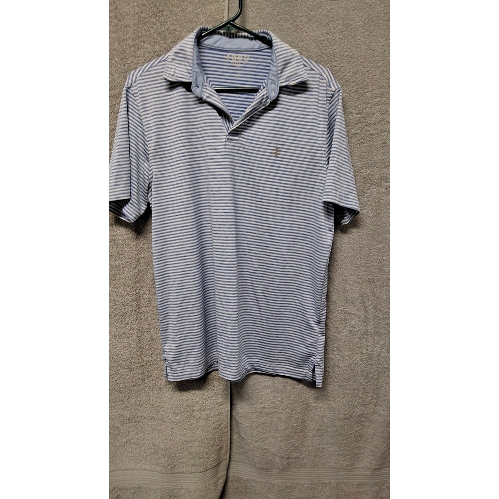 IZOD Golf Mens Blue White Striped Performance Polo Shirt Stretch Size S.  (B. 6)